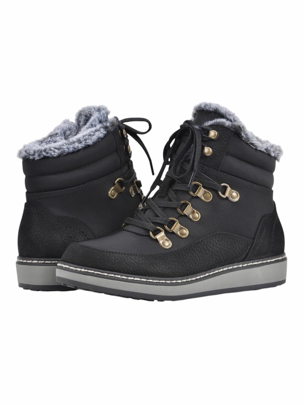New! White Mountain Tamasha Bootie Black Faux-Fur Lace-Up Winter Boots 8.5